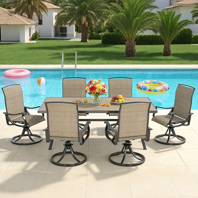 SHGJ&SOFT Patio Swivel Chairs, Waterproof Outdoor Dining Chairs with All-Weather Textilene Mesh for Deck, Garden, and Backyard (Brown5, 8PC)