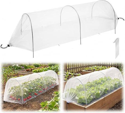 4ft Garden Row Accelerator Plants Cover, Pop Up Garden Bed Tunnel Net with 6 Stakes, Ready-to-Use Design Garden Beds Vegetable Rows Plant Protector for Protecting Vegetable Fruit