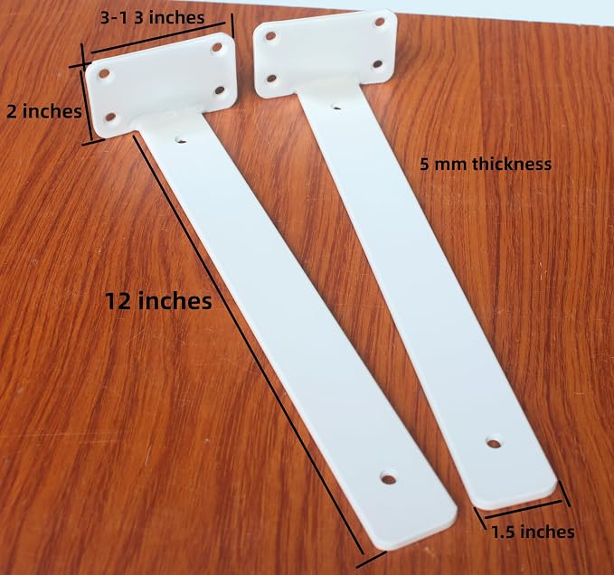 2 Pack - 12 inch White Hidden L Shelf Bracket (1/5 Inch Thicked) Iron Floating Shelf Brackets Rustic Industrial Metal Brackets for Shelf Support