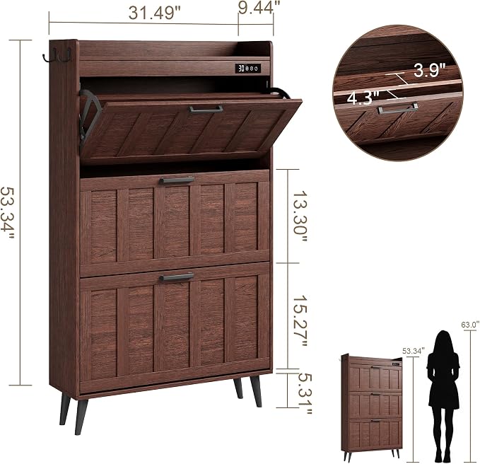 ChooChoo Shoe Storage Cabinet with 3 Flip Drawers and Deodorizer