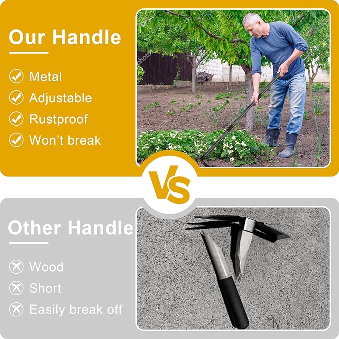 Lilyvane Garden Hoe, 2 in 1 Hand Hoe Garden Tools,60 Inch Long Handle,Garden Hoe and Cultivator for Weeding Cultivating Planting, Small Hand Rake Tiller for Flower Bed Gardening, Loosening Soil