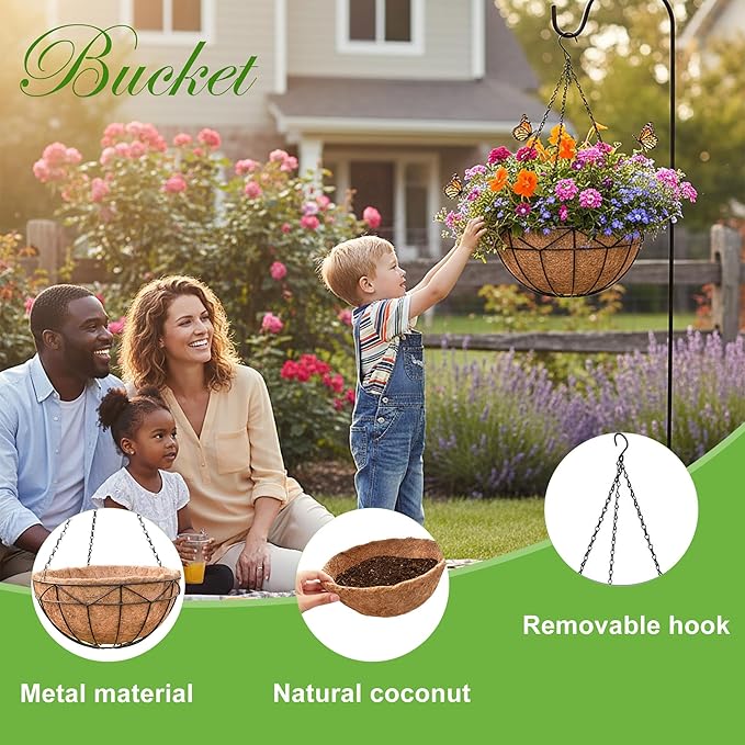 Unique Metal Iron Geometric Hanging Planter Set of 4 Stylish 14 Inch Extra Deep Coco Liner Breathable Heavy Duty Balcony Tree Hanging Basket Drop Weatherproof