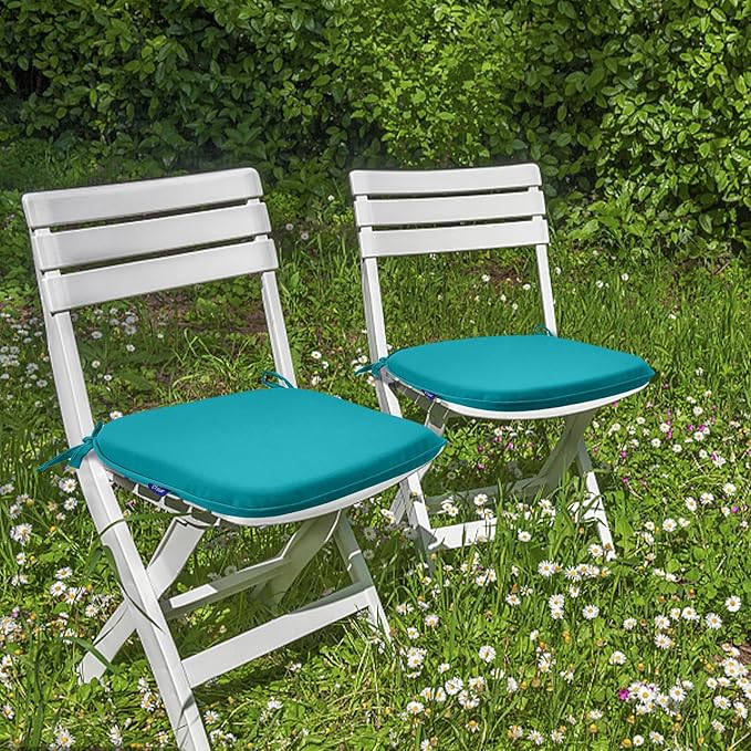SleepMan Outdoor 17"x16" Chair Cushions with Ties Set of 8, Water Resistant All Weather U-Shape Seat Pads for Patio Garden Furniture Indoor Fade Resistant Patio Cushions (Aqua Green)