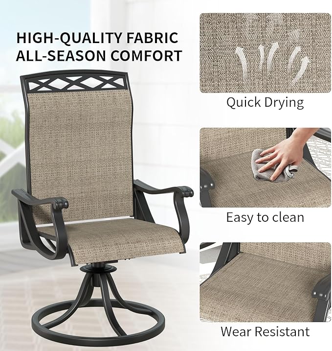 SHGJ&SOFT Patio Swivel Chairs, Waterproof Outdoor Dining Chairs with All-Weather Textilene Mesh for Deck, Garden, and Backyard (Brown6, 2PC)