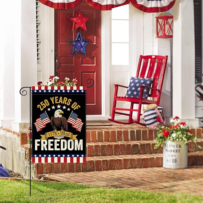 AVOIN colorlife Patriotic 250 Years of Freedom Garden Flag 12x18 Inch Double Sided Outside, 4th of July American 250th Anniversary 1776-2026 Yard Outdoor Decoration