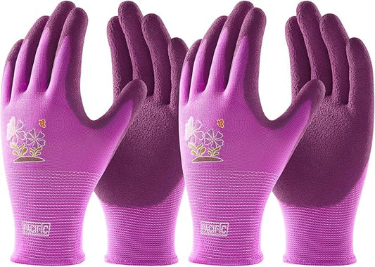 PACIFIC PPE 6 Pairs Gardening Gloves for women, Rubber Coated Garden Gloves, Ladies Yard Work Gloves, Breathable, Purple, Medium