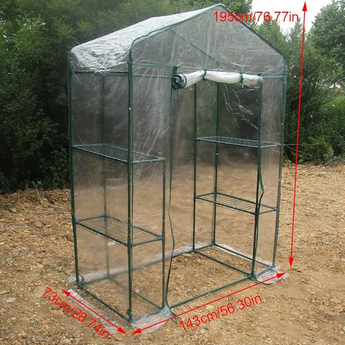 2-Tier Mini Greenhouse, Mini Garden Greenhouses, Walk-in Greenhouse Replacement PVC Cover Kit 143 Long x 73Wide x 195High for Indoor Outdoor. (Frame Not Included)