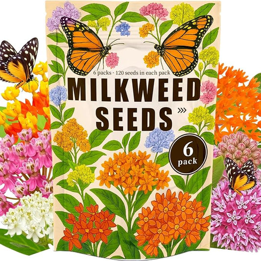 600+ Mix Milkweed Seeds for Monarch Butterflies - 6 Individual Varieties Perennial Wildflower (120 Seeds per Pack) Colorful Pollinator Garden, Easy to Grow for Backyard & More (Mix Milkweed Seeds)
