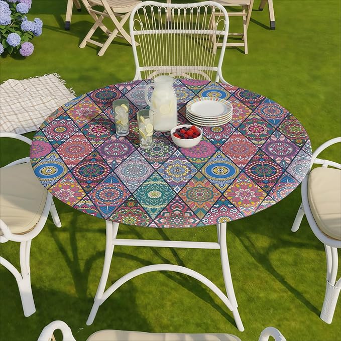 Fitted Round Tablecloth for 45-54" Tables Manteles Para Mesas Redondas Home Improvement Must Haves Summer Travel Camping RV Trailer Roadtrip Necessities Party Decorations for Adults Toddlers