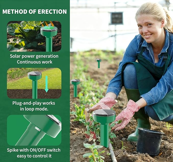 Mole Repellent Solar Powered Ultrasonic Gopher Repellent Outdoor, Sonic Mole Deterrent Spikes, Snake Repellent for Yard, Get Rid of Burrowing Rodents Chipmunks Voles Groundhogs Lawn Garden,8 Pack