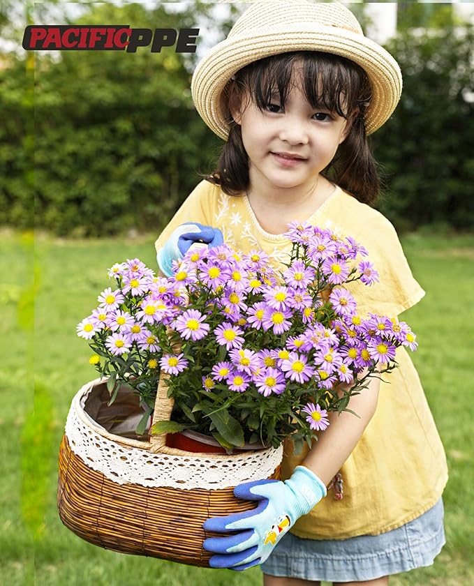PACIFIC PPE 3 Pairs Kids Gardening Gloves for Age 3-6, Toddler Rubber Coated Garden Gloves, Kids Work Gloves, for Children, Boys and Girls, Multicolor, XXXS