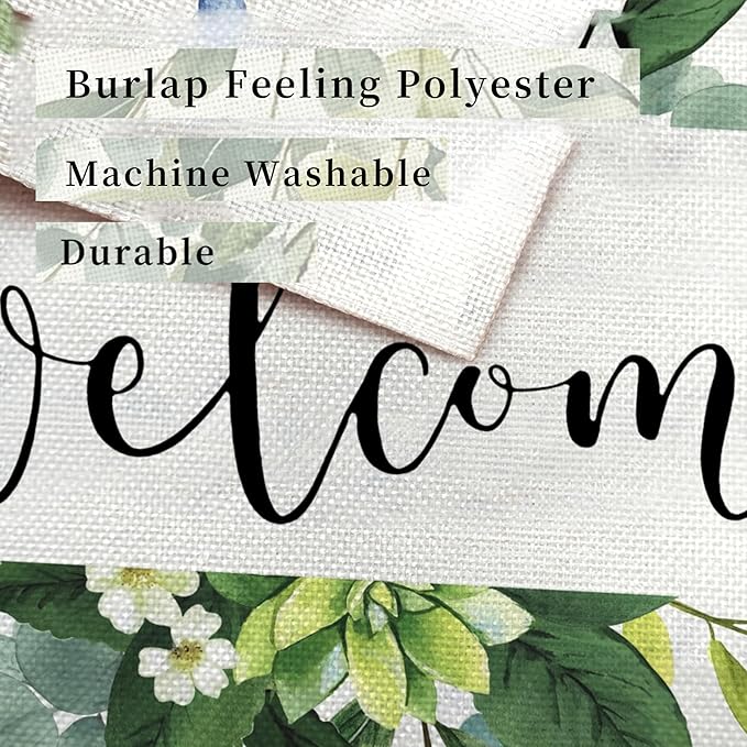 Garden Flag 12x18 Inch Double Sided for Outdoor Use Spring Summer floral welcome sign with eucalyptus design, ideal spring decorations for home, seasonal farmhouse yard flag for outside patio and garden