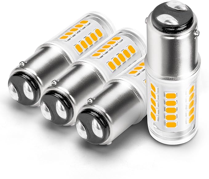 1142 Ba15d Led Bulbs Double Contact DC Bayonet Base 12v-24v, 2700k Warm White 5W 1004 1076 1176 90 1130 S8 68 LED Light Bulbs for Car Trailer RV Camper Boat Interior Marine Navigation Lights, 4Pack
