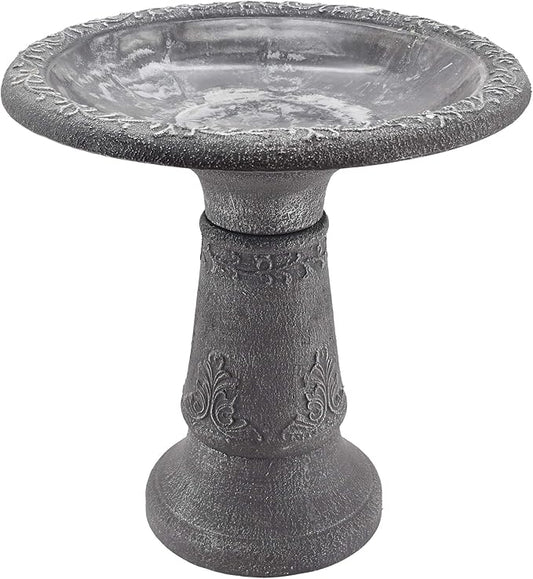 Arcadia Garden Products BB05 Fiberclay Bird Bath Outdoor Garden Decor, Antique Vintage Weather Resistant Water Bowl for Backyard and Patio and, 20-inch Tall, Black