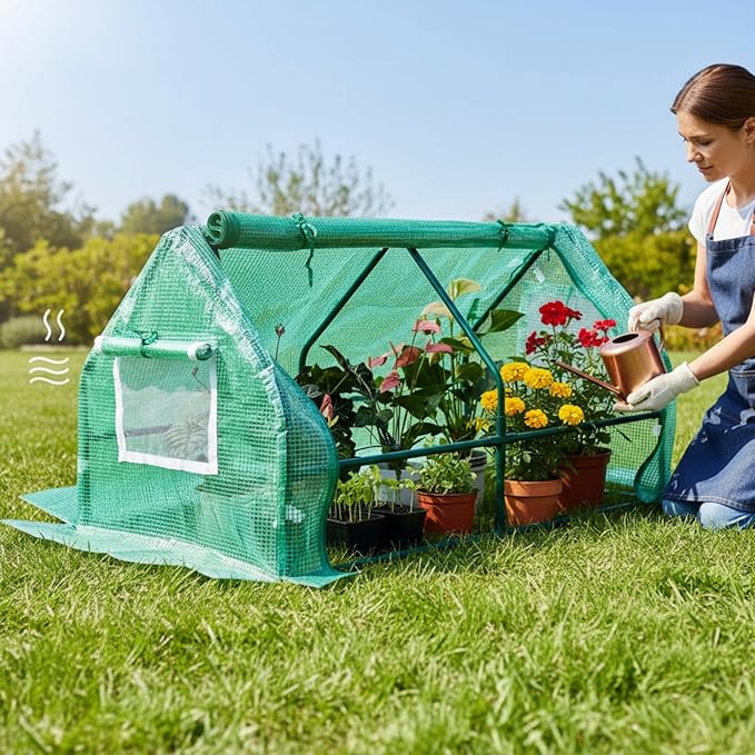 47.2" L × 23.6" W × 23.6" H Mini Greenhouse for Indoor Outdoor,Portable Mini Greenhouse, Heavy-Duty PE Plant Cover Tent , Tabletop Greenhouse for Small Plants, Seedling Humidity Dome Green
