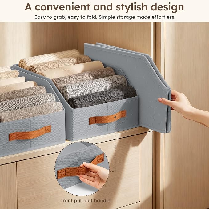 Homsorout Fabric Storage Bins for Organizing - 12 Pack Large Trapezoid Collapsible Storage Bins with Front Handle, Closet Organizers and Storage for Bedroom, Home Shelves, Small Spaces, Grey