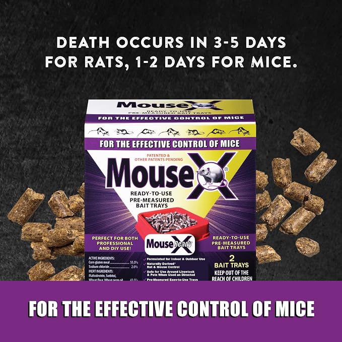 MouseX Rodent Control Bait Trays for Rats & Mice – Poison Free, Pet Safe | Indoor & Outdoor Use Pellets |3 oz Trays - 4 Pack