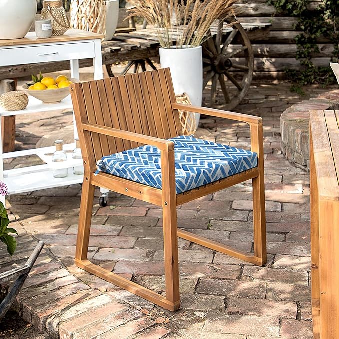 LVTXIII Outdoor Chair Cushions, Fade-Resistant Patio Furniture Cushions Outdoor Square Corner Chair Pads with Ties for Dining Chairs and Garden Furniture Decoration, 18.5"x16"x2" Set of 2, Blue Bricks