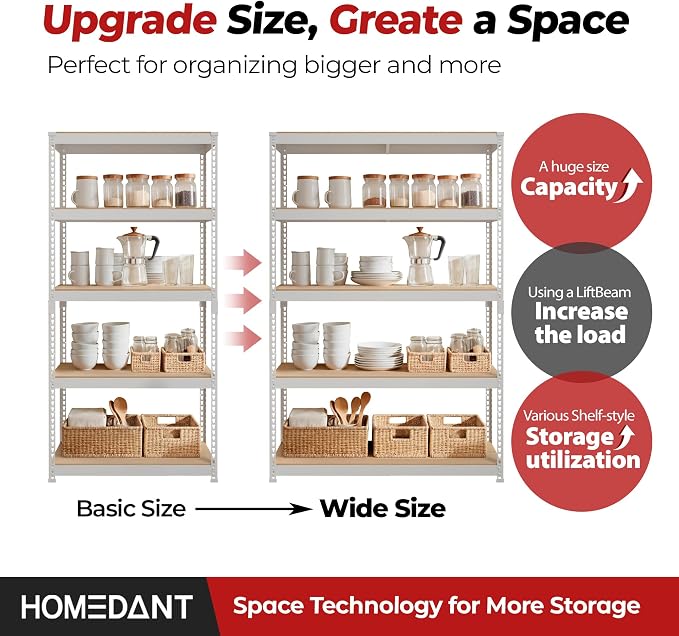 HOMEDANT White 47.7" Deep 5 Tier Storage Shelves Garage Shelving Unit Metal