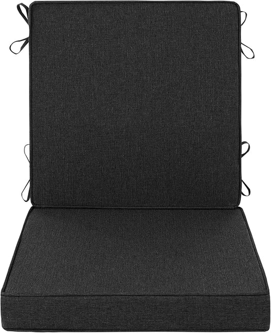Outdoor Chair Cushions, Water-Resistant & Fade-Resistant, Patio Furniture Lawn Dining Chair Seat Replacement with Mid Back, Ties Zipper, Removable Cover, 18 x 16.5 Inch, Set of 1, Black