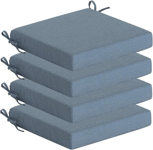 Sunbrella Outdoor Patio Chair Cushions Set of 4, Water-Resistant Stain-Resistant Weather Resistant Patio Seat Cushions Pad with Adjustable Straps,20"x20"x3.1",Sunbrella Spectrum Denim