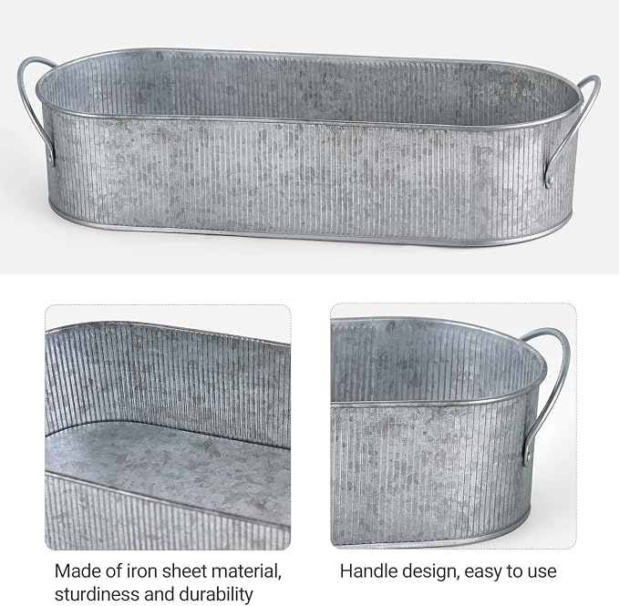 Mkono Metal Storage Basket, Toilet Paper Holder Bathroom decor, 2 Pack | Silver, Farmhouse Galvanized Metal Tray, Back of Toilet Tank Organizer, Decorative Bin, Bathroom Bedroom Living Room Office