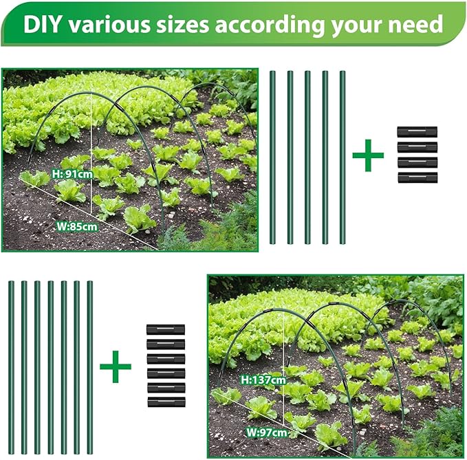 30Pcs Garden Hoops for Raised Beds, 6Sets Greenhouse Hoops Grow Tunnel, Rust-Free Fiberglass Support Hoops Frame for Netting Shade Cloth Cover, DIY Plant Support Garden Stakes
