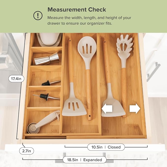 KitchenEdge Utensil & Junk Drawer Organizer, 10.5-19 in, Bamboo