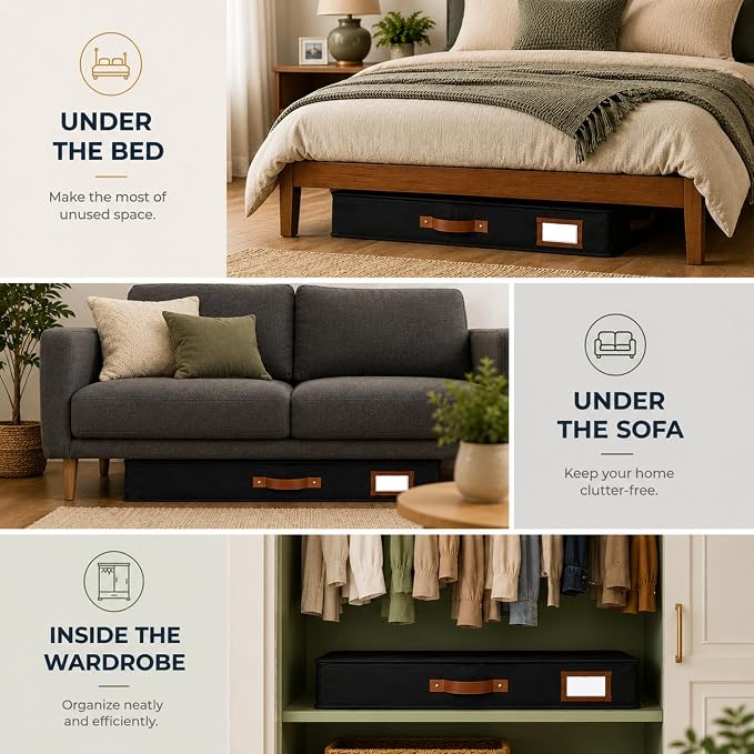 HOMELUX THEORY Under Bed Storage, Medium 2pc with Lid, Black