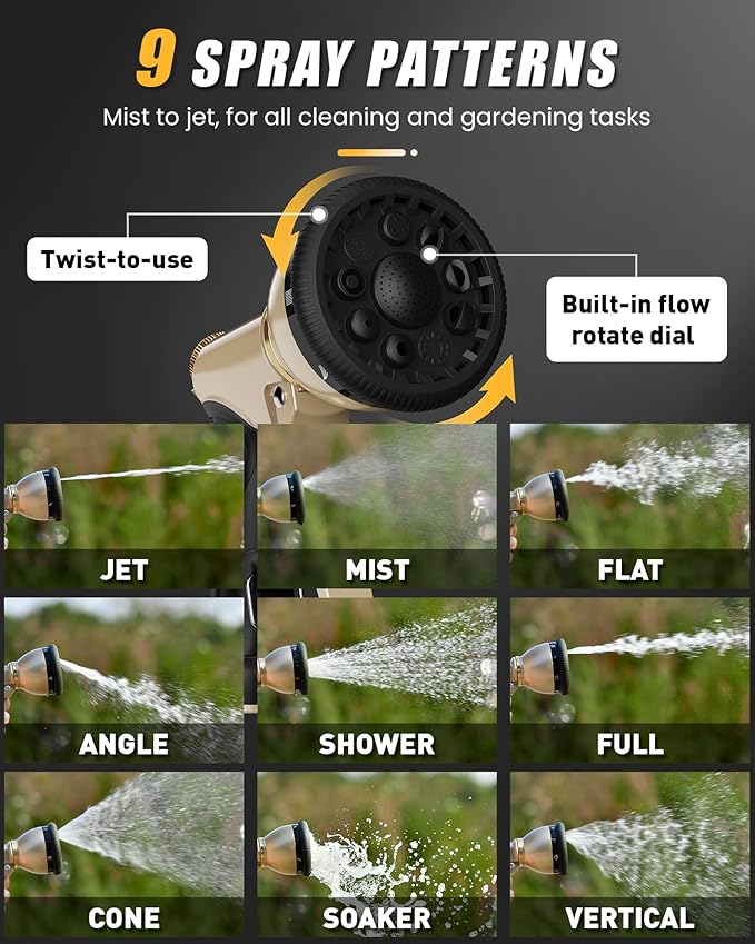 RAINPOINT Garden Hose Nozzle, Metal Hose Sprayer Nozzle With 9 Adjustable Spray Patterns, Heavy Duty Hose Sprayer for Watering Plants, Lawns, Car Wash, Pet Washing(Black)