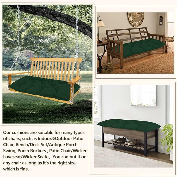 Yddsky 47.3 in Waterproof Indoor/Outdoor Garden Bench Seat Cushions，Thicken Patio Bench Soft Rocking Chairs Pad Lounger Seat for Wicker Loveseat Settee（47.3 X 19.6 X 3.16 in Dark Green）