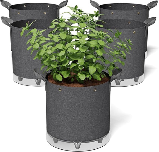 Patigrow Self-Watering Grow Bags, 5-Pack 7 Gallon 420G Thick Nonwoven Fabric Pots with Reinforced Handles and Multi-Purpose Rings, for Low Stress Plant Training Fruits, Vegetables,and Flowers