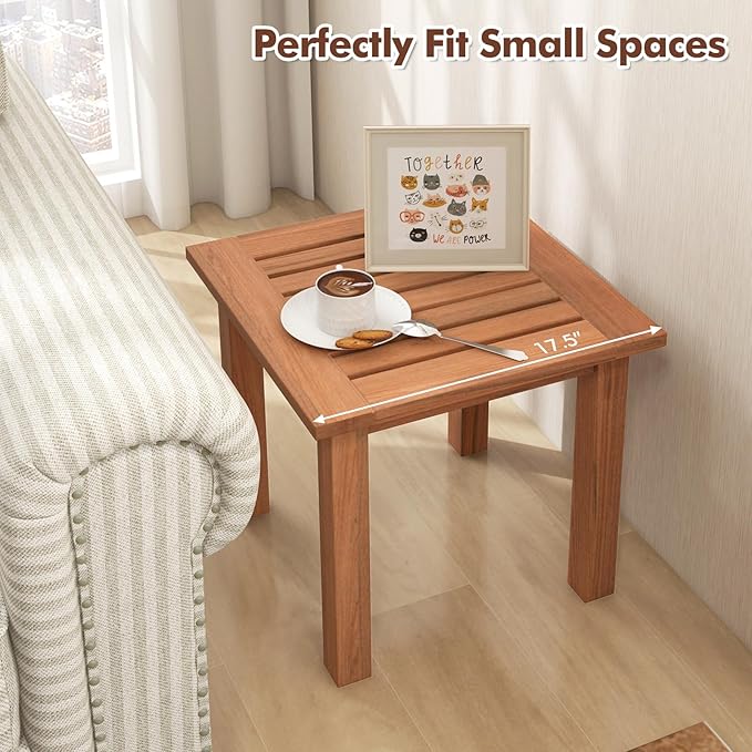 Giantex Hardwood Outdoor Side Table Set of 2 - All-Weather Patio Square End Table with Slatted Tabletop, Small Coffee Bistro Table for Outdoor, Indoor, Garden, Poolside and Balcony, Natural (2)