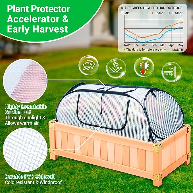 Garden Covers for Raised Beds, Pop Up Raised Garden Bed Cover, Garden Row Plants Cover Accelerator, Greenhouse Cover for Protecting Seedlings Fruits Vegetable Rows 45" L x 22" W x 16" H(1 Pack)