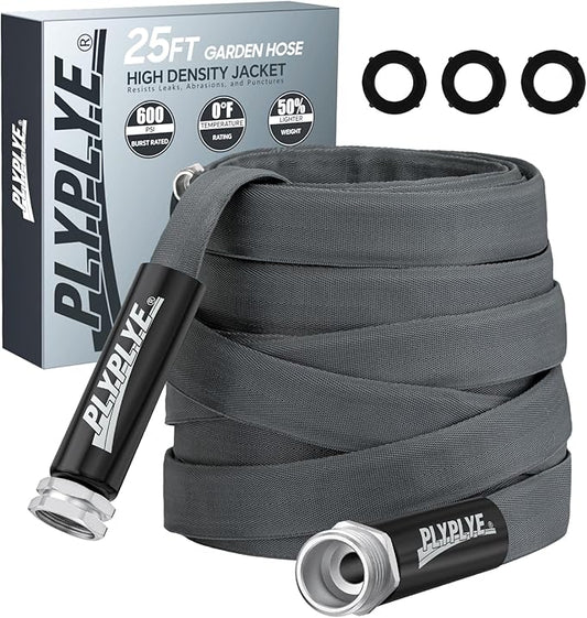 Garden Hose 25ft, Made of TPU(Not PVC), Ultra-Light & Flexible Water Hose, Non-Shrinking, Easy to Store, Drinking Water Safe Material, All-weather, Black&Gray