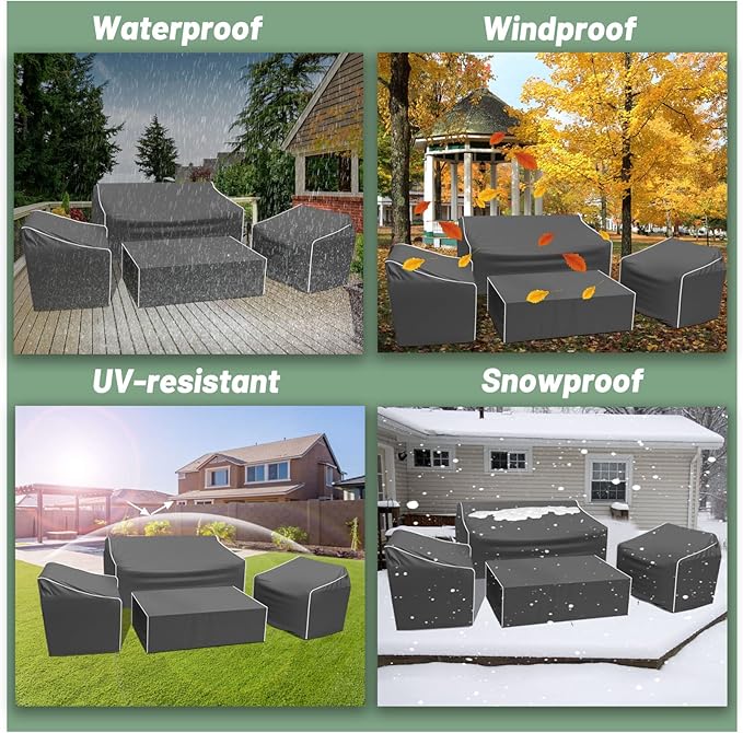 Gasadar Patio Furniture Covers, 4-Piece Outdoor Furniture Cover Waterproof for Patio Loveseat, Chair and Coffee Table, 500D Heavy Duty, Grey