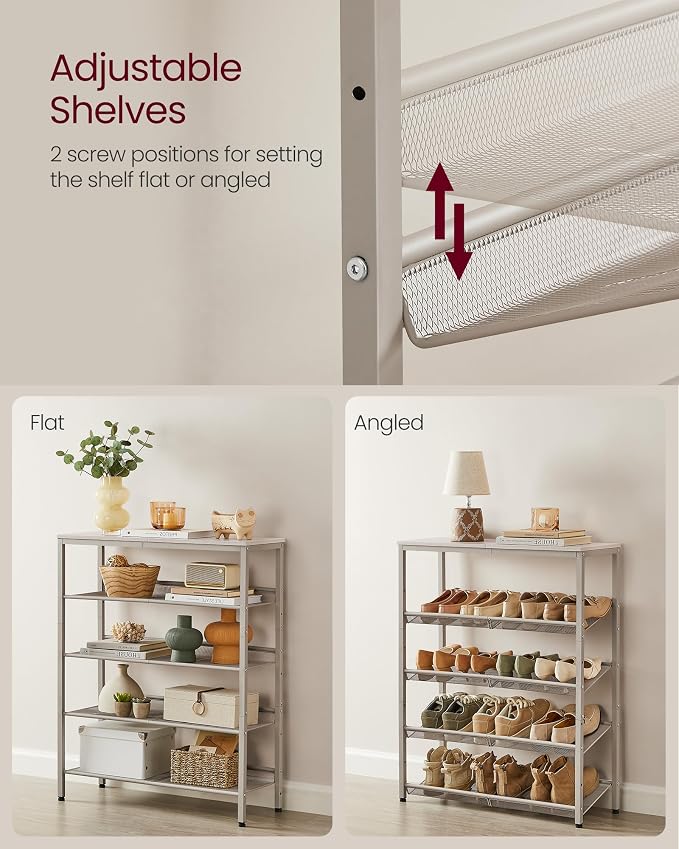 VASAGLE 5-Tier Shoe Rack, Adjustable, Freestanding
