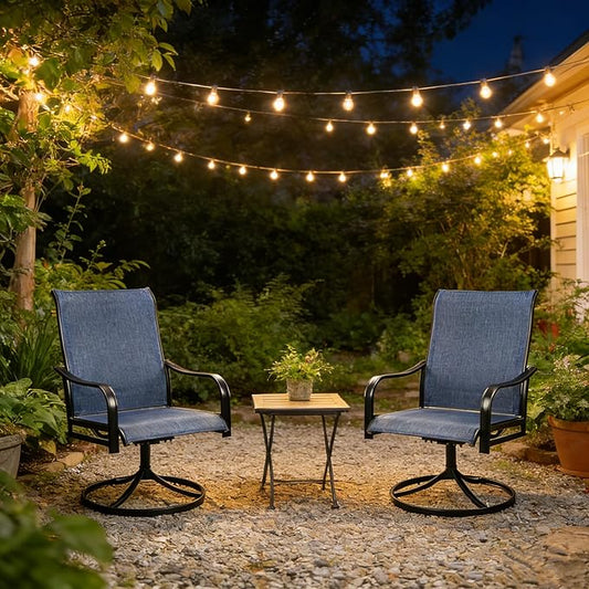 Kozyard Patio Swivel Dining Chairs Set of 2, 360 Swivel Rock Chairs Textilene High Back and Wrought Iron Frame for Poolside Backyard Deck Lawn Garden (NavyBlue, Swivel)