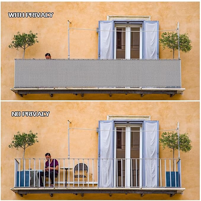 SUNLAX 3'x16' Grey Balcony Privacy Screen Fence Windscreen Cover Fabric Shade Netting Mesh Cloth with Grommets UV Protection for Patio, Backyard, Porch, Railing Shield 90% (We Make Custom Sizes)