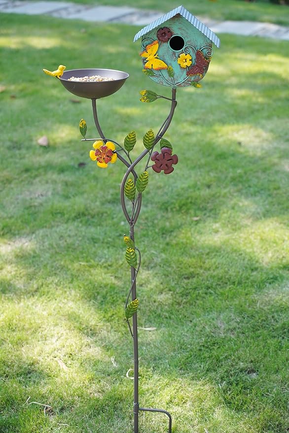 HLQMFHT 52" H Bird Baths for Outdoors,Metal Bird Bath Bowl,Birdhouses for Outdoors with Pole,Birdhouses for Outdoors,Garden Yard Decor