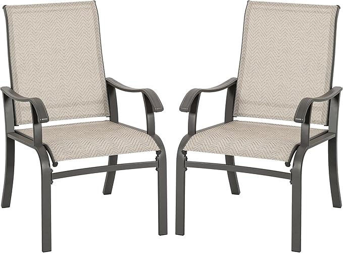 NUU GARDEN Patio Dining Chairs Set of 2, Outdoor Dining Chair with Powder-Coated Frame, All Weather Metal Dining Chairs with Textilene High Back and Wider Seat for Backyard, Deck, Balcony, Beige