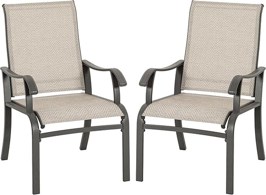 NUU GARDEN Patio Dining Chairs Set of 2, Outdoor Dining Chair with Powder-Coated Frame, All Weather Metal Dining Chairs with Textilene High Back and Wider Seat for Backyard, Deck, Balcony, Beige