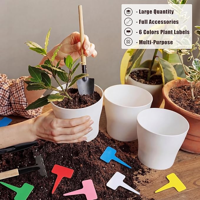 Hahood 48 Pack Plastic Planters 5.5 Inch Flower Plant Pots Indoor Set Thickened Seedling Nursery Pots Seed Starting Pots with Drainage Holes Saucers Mini Garden Tool for Home Office Garden, White