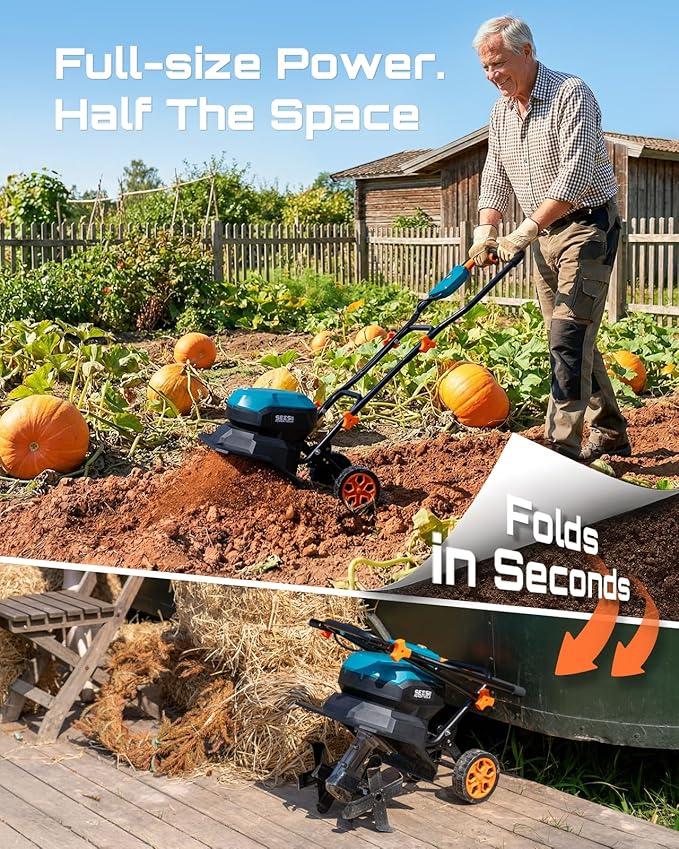 Seesii 40V Cordless Tiller for Gardening, 12" Electric Garden Tiller Cultivator with 2×5.0Ah Batteries & Charger, 8" Depth, Adjustable Handle & Wheel, Heavy Duty Rototiller for Lawn &Soil Cultivation