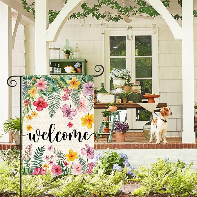 AVOIN colorlife Spring Summer Plumeria Flowers Garden Flag 12 x 18 Inch Double Sided, Seasonal Welcome Yard Outdoor Flag
