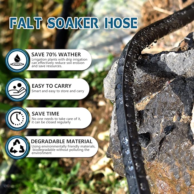 4 Pack Flat Soaker Hose 25FT for Garden Beds, Lightweight Drip Soaker Hose 100 ft for Foundation Watering of Plants – Garden Sprinkler Soaker Hoses with Heavy Duty & Easy to Install (25ftx4)