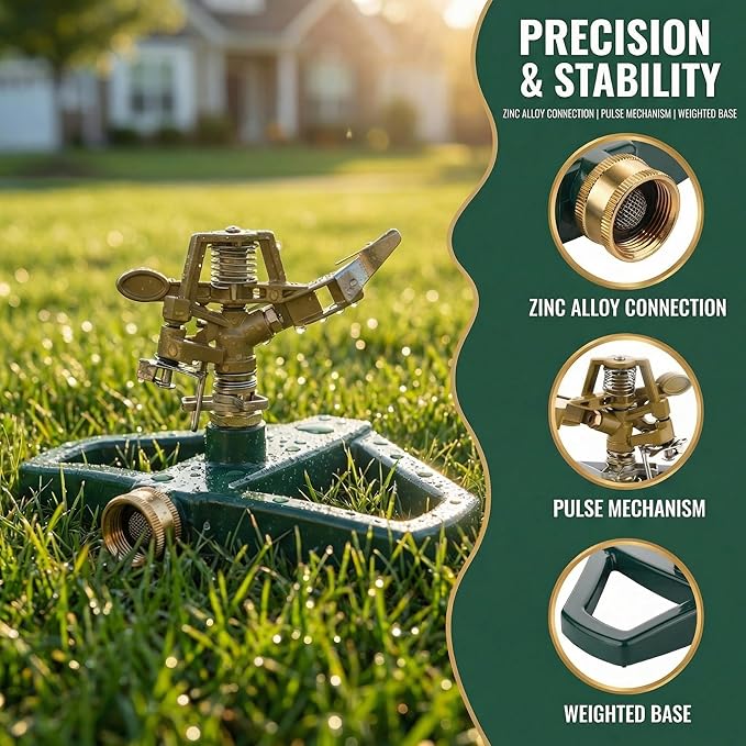 Heavy Duty Metal Impact Sprinkler 360° Rotating Pulsating Sprinkler for Yard & Garden,Metal Base with Built-in Filter Covers Up to 5,800 Sq.Ft,Ideal for Lawn Irrigation