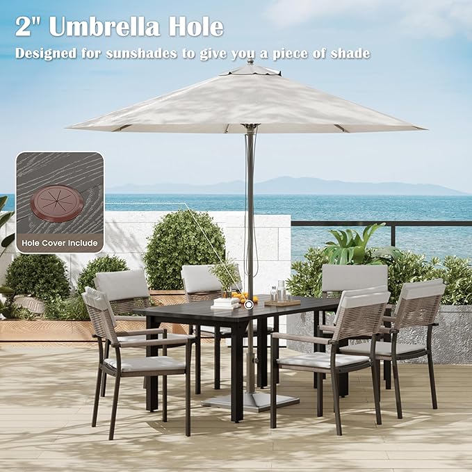 Sundale Outdoor Patio Dining Table for 6, Metal Outdoor Dining Table with 2" Umbrella Hole, 60" Rectangular Outdoor Tables for Backyard, Yawn, Garden