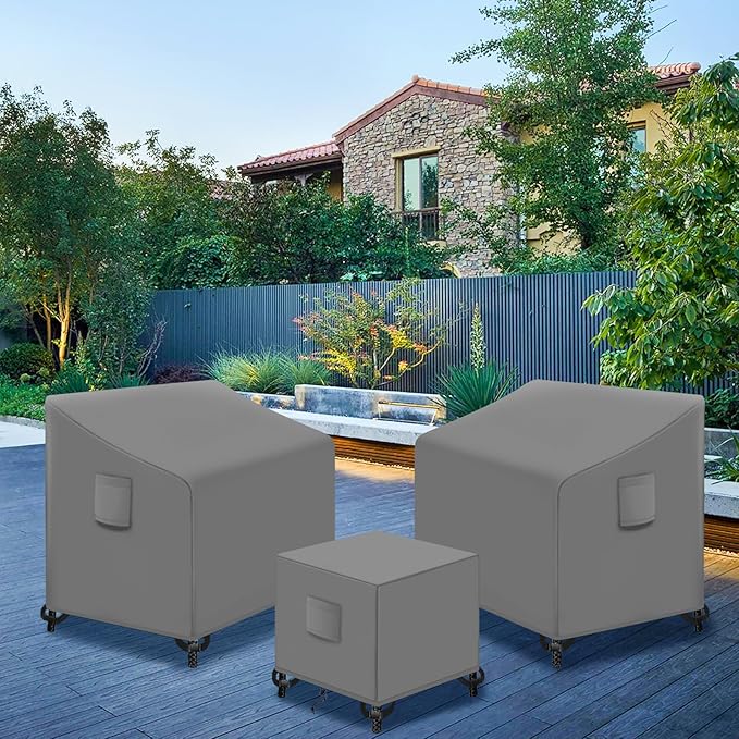 SIRUITON 3 Piece Outdoor Veranda Patio Garden Furniture Cover Set with 420D Durable and Water Resistant Fabric,Fit for Outdoor Wicker Patio Furniture Sets/Rattan Chair Conversation Sets-Grey