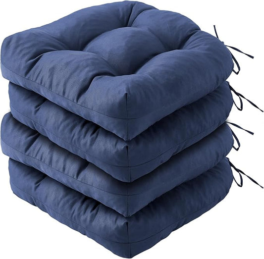 IPYNBAP Outdoor Chair Cushions Set of 4, Patio Chair Cushions with Ties, 19x19+5” Tufted Outdoor Seat Cushions, Waterproof Patio Furniture Cushions, Outdoor Dining Chair Pads, Navy